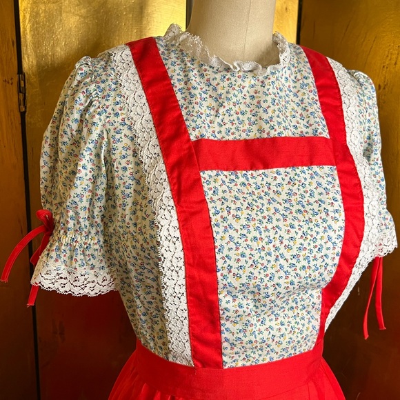 Partners Please Square Dance Dress Vintage Red White Floral Lace Trim sz 8 swing - Picture 4 of 7